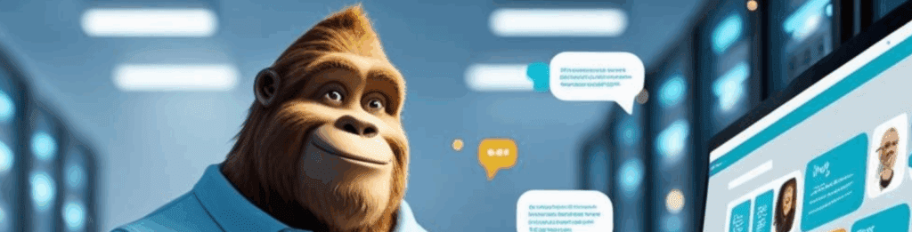 Bigfoot character in a server environment with floating hosting plan icons and dashboard elements—representing managed shared hosting services.